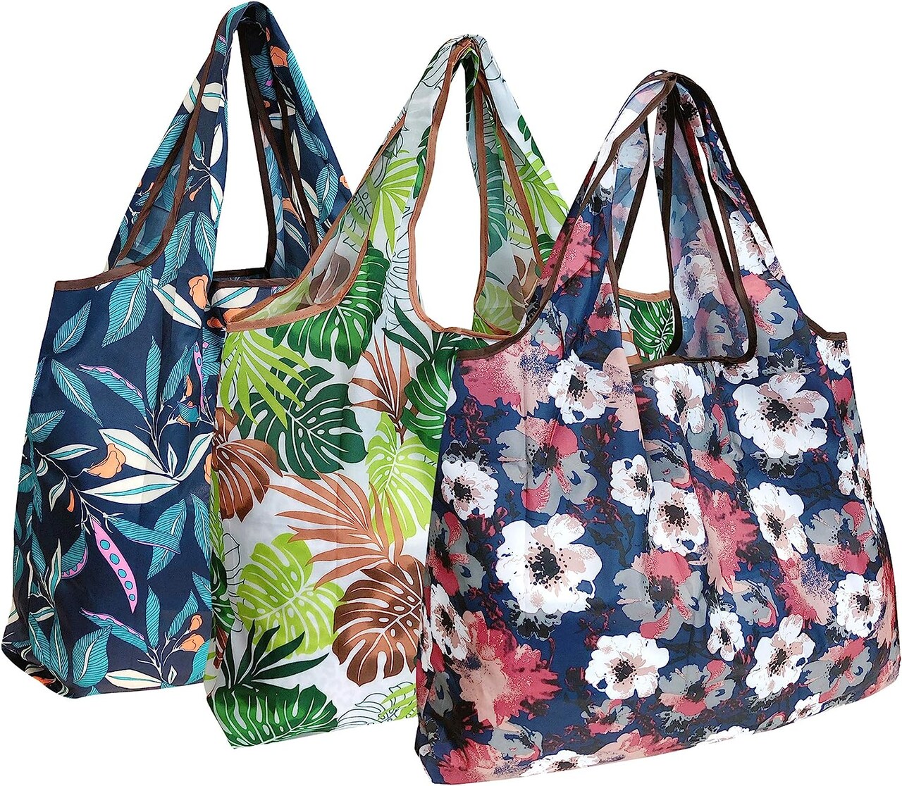 Wrapables Large Foldable Tote Nylon Reusable Grocery Bag, 3 Pack